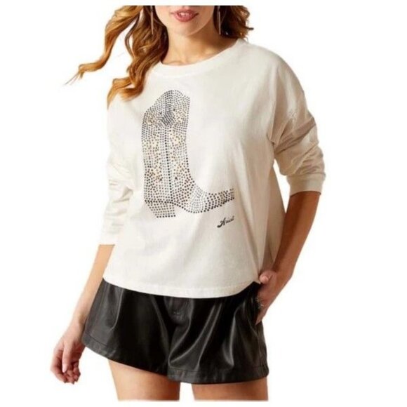 Ariat Women's Long Sleeve Meant For Walking Boot Boxy Crop T-Shirt Cloud Dancer - Picture 1 of 4